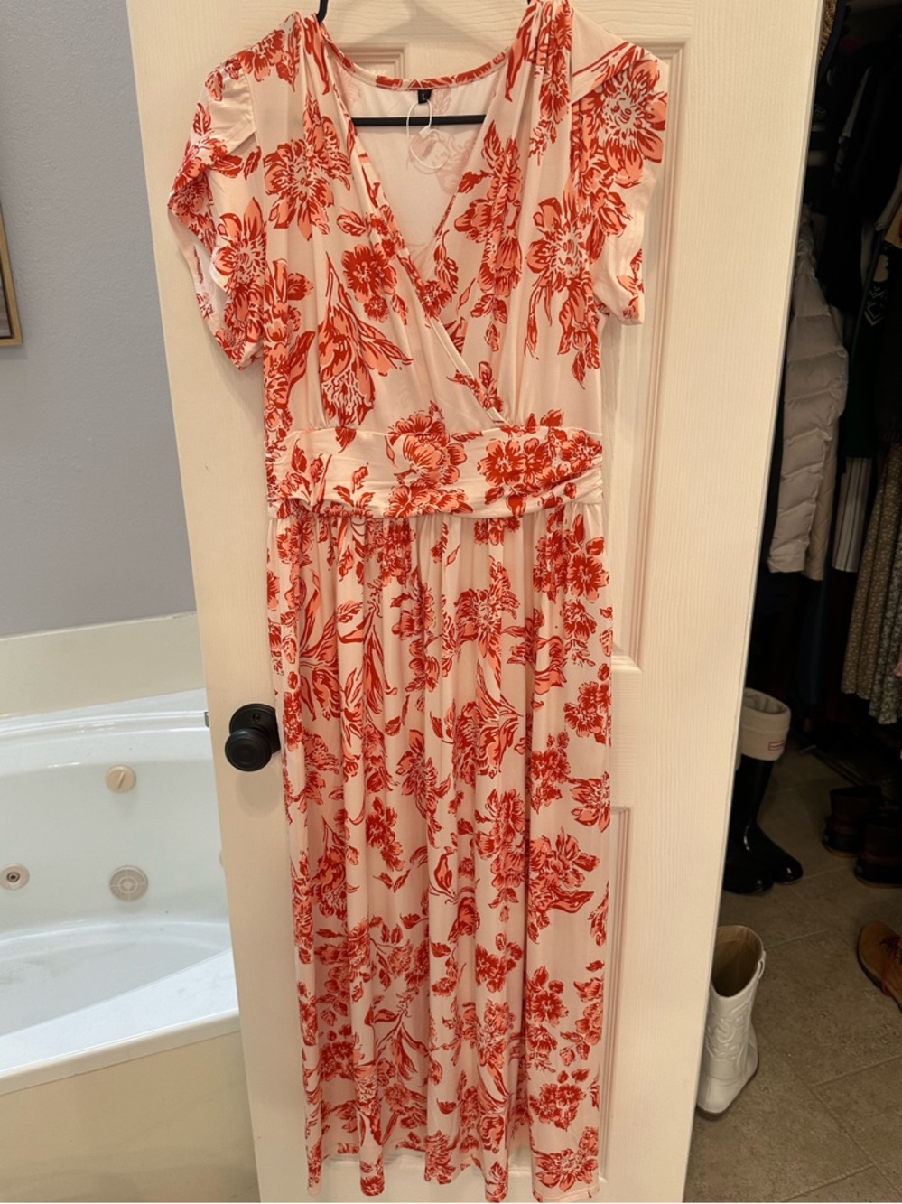 Floral Wrap Maxi Dress - Red on White